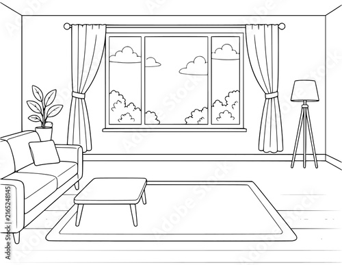 Home Interior Background Coloring Pages | Printable Indoor House Scenes Featuring Living Rooms, Bedrooms, Kitchens, Dining Areas, Bathrooms, Home Offices & Cozy Interior Spaces for Kids