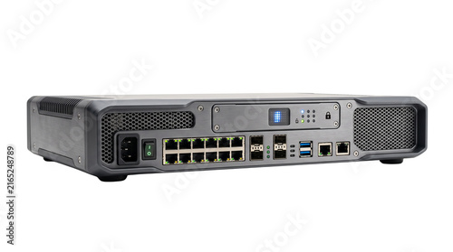 Fotografie Industrial network switch with ethernet ports, professional rackmount server har