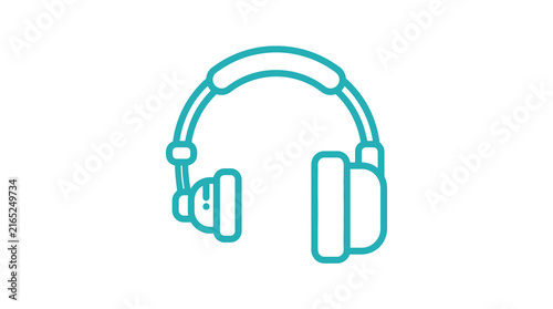 Teal minimalist headphone line art icon.
