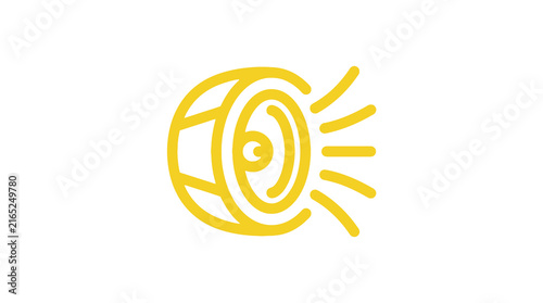 Yellow car tire with motion lines icon.