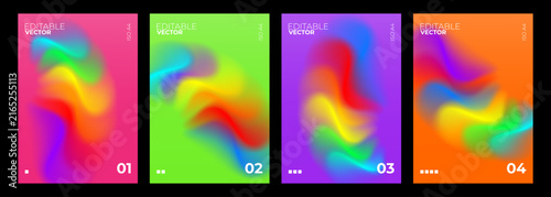 Abstract Poster Template Set A4 Size With Vibrant Rainbow Gradient Mesh Fluid Wave and Blurred Aura Background for Modern Flyer or Cover Design
