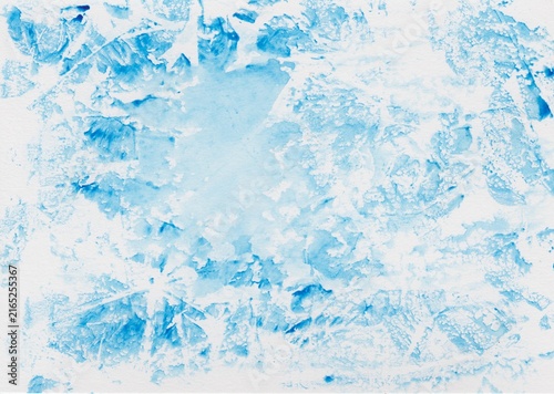 Unicolor watercolor painting with abstract foil print pattern in blue