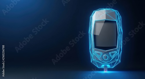 Futuristic Glucose Meter with Wireframe Design for Diabetes Health Monitoring Technology