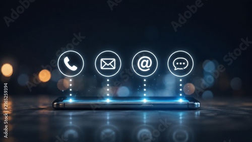 Modern smartphone with glowing communication icons for fast digital contact and customer support