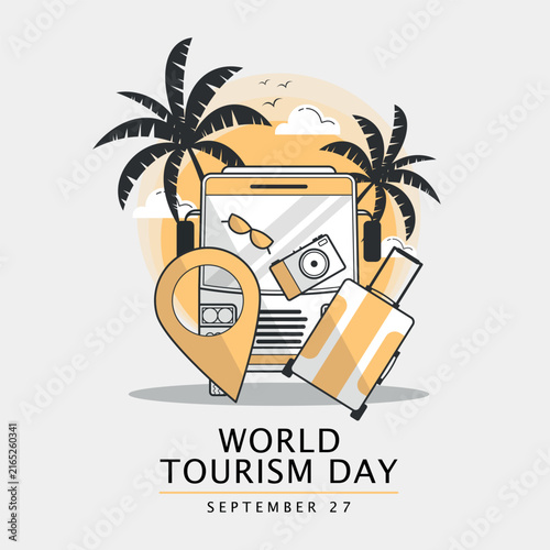 World Tourism Day Poster. Holidays by land drawn in outline style
