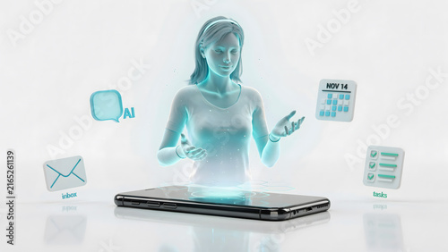 A holographic virtual assistant projected from a smartphone screen