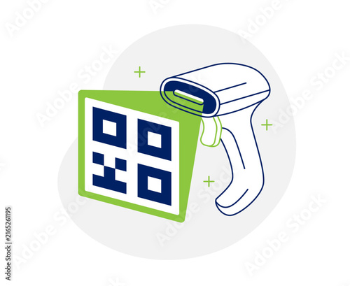 Konstfotografi Vector illustration of a handheld barcode scanner reading a QR code