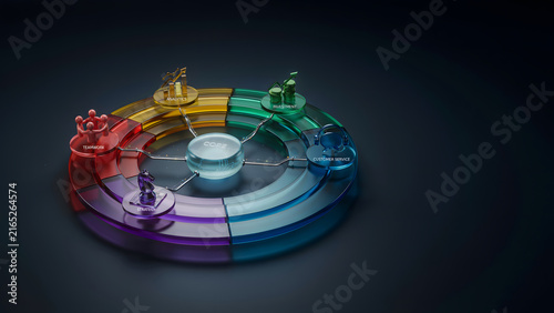 Abstract circular color wheel with miniature business icons and central hub
