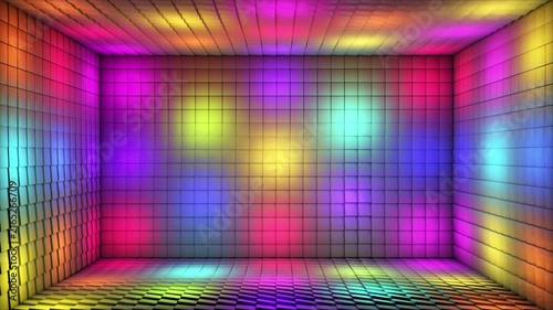 Broadcast Pulsating Hi-Tech Alternate Blinking Illuminated Cubes Room Stage, Multi Color, Events, 3D, Loopable, 4K