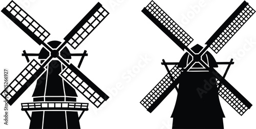 Two black windmill icons for farm and rural energy design