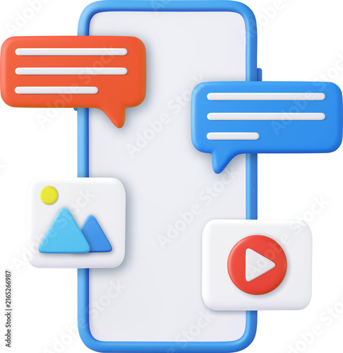 3D speech bubble icon with video and photo gallery
