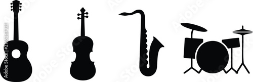 Set of black musical instrument silhouettes