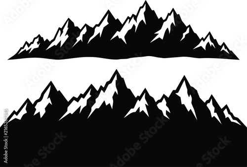 Black and white mountain range silhouettes vector set