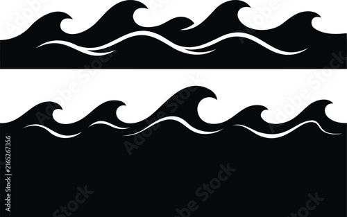 Black and white ocean wave patterns set