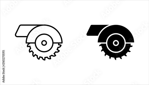 Circular saw machine icons set. woodworking tools for cutting various materials, vector illustration on white background