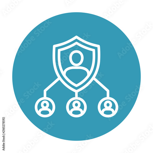 Vector line icon of protected management structure with people