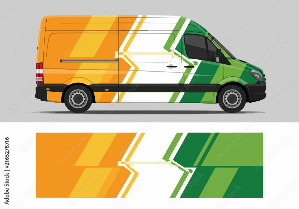 Fototapeta premium Colorful van with geometric pattern design wrap