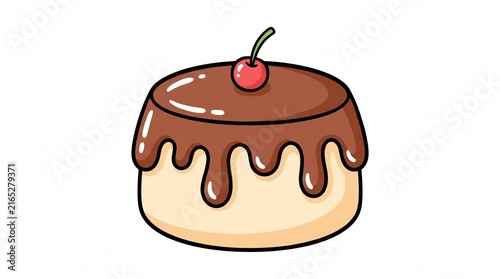 Cute Cartoon Chocolate Pudding Dessert Vector Illustration with Cherry