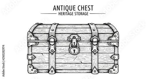 Vintage Antique Wooden Treasure Chest Box.