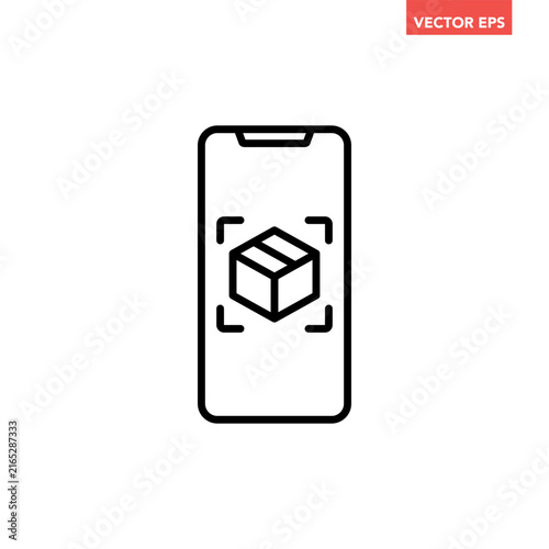 Single mobile package scan line icon, simple digital smartphone shipment box tracking  flat design infographic pictogram vector for app logo ads web ui interface elements isolated on white background