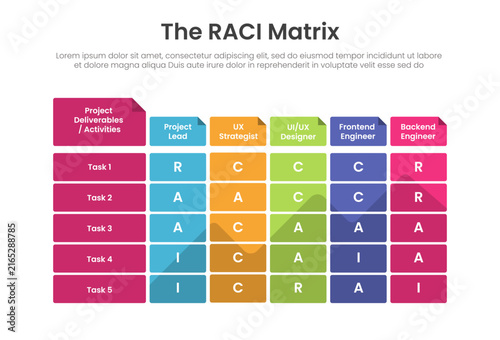 Foto raci matrix infographic template with five by six folder tab role task diagram,