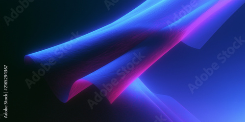 Three large, smooth ribbons of light flow diagonally in a dark, abstract setting.