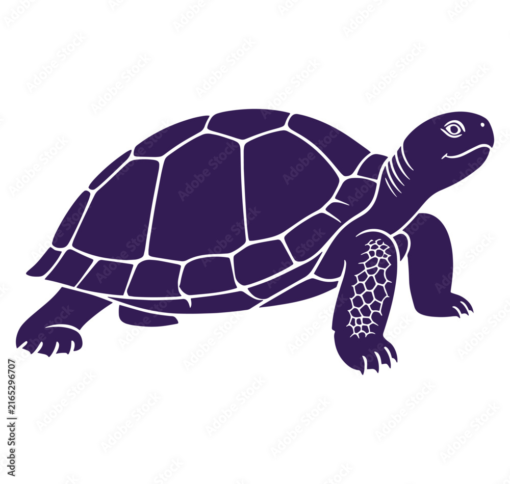 Fototapeta premium Purple turtle walking on white background illustration of a turtle