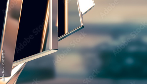 Close-up of reflective metallic panels in an abstract modern design