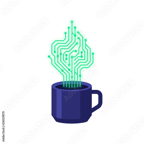 Coffee Cup With Circuit Steam Concept of Software Engineering And Programming Labor
