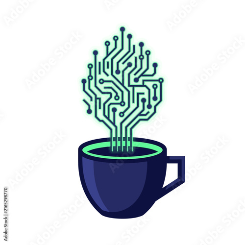 Coffee Cup With Circuit Steam Concept of Software Engineering And Programming Labor