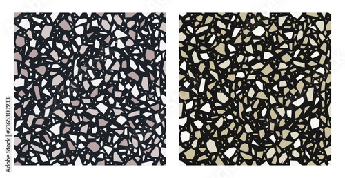 Dark Terrazzo Seamless Texture Set with Dense Dusty Pink and Beige Mosaic Chips