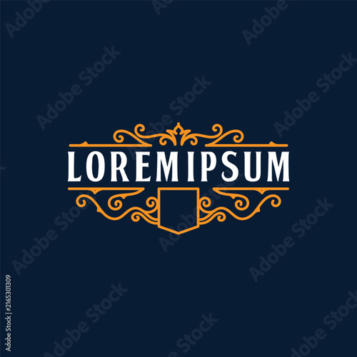 Baroque Swirl Escutcheon Heading Vignette Banner For Luxury Winery Hospitality Brand Letterhead