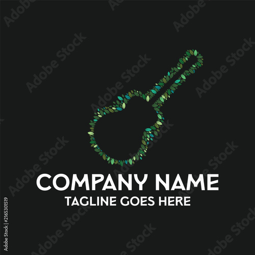 Creative Green Leaf Guitar Acoustic Musical Instrument Foliage Organic Symbol for Eco Music Festival Concert Studio Acoustic Band Sound Therapy or Nature School Brand Identity Vector Illustration
