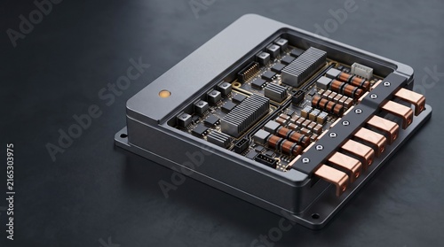 GaN microgrid power inverter module 3D illustration with copy space