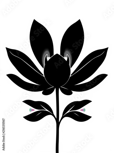 Simple black lotus flower silhouette against a pure white background, geometric, ornate