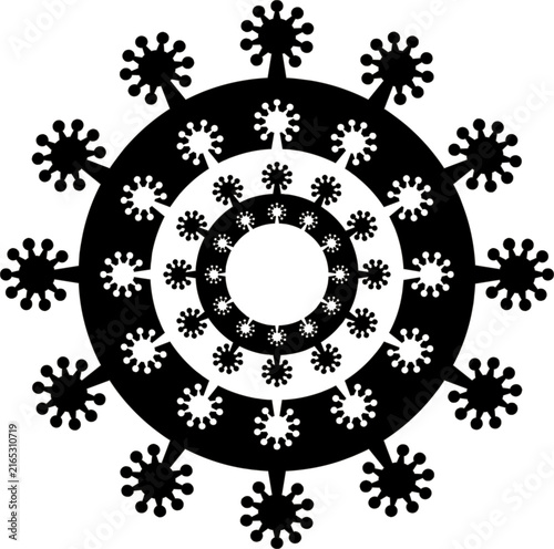 Abstract Circular Radial Virus-Like Geometric Pattern in Black and White