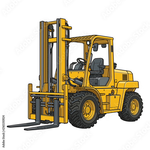 Detailed Illustration of a Yellow Industrial Forklift Truck for Warehouse Operations and Heavy Lifting Tasks