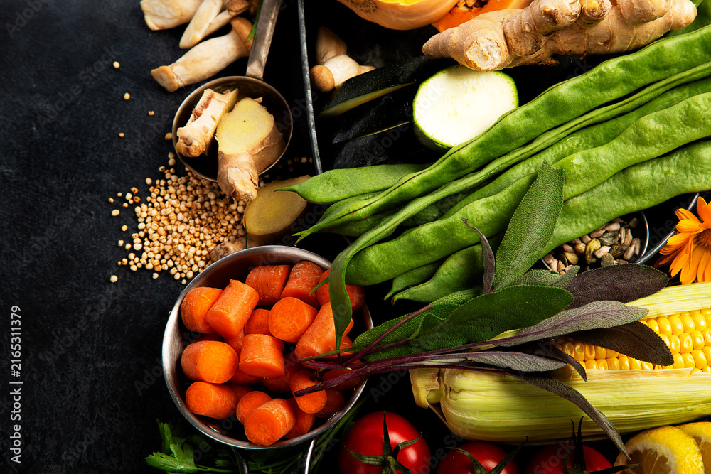 Fototapeta premium Fresh raw vegetables and fruits.