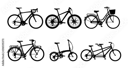 Bild auf Leinwand Diverse Bicycle Collection Vector Icons: Road, Mountain, City, Folding, Tandem B