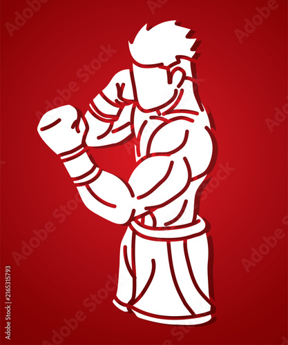Boxing Sport Kickboxing Muay Thai Boxer Punching Action Cartoon Graphic Vector