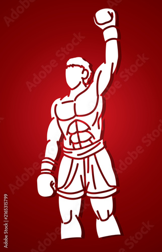 Boxing Sport Kickboxing Muay Thai Boxer The Winner Action Cartoon Graphic Vector