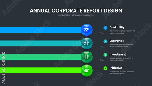 Investor Strategy Four Option Infographic Frame Layout. Professional Briefing 4 Step Graph Slideshow Template. Educational Innovation Presentation Design Vector Illustration.