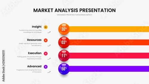Creative Overview Slideshow Design Vector Illustration. Medical Performance Four Option Infographic Slide Template. Science Development 4 Step Chart Frame Layout.
