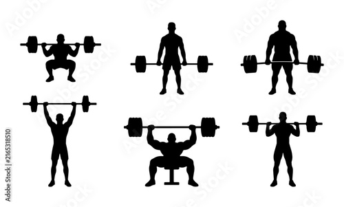 Weightlifting Silhouettes, Strength Training Icons, Fitness Exercise Poses, Gym Workout Vector Set