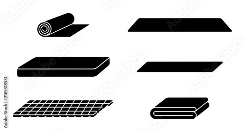 Rolled and Folded Mattresses, Bedding, and Fabric Rolls Vector Icons Set