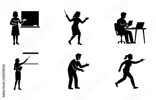 Teacher Silhouette Icons, Business People, Presentation Figures, Education Symbols, Vector Set