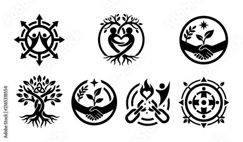 Unity and Growth Icons: Diverse Symbols for Community, Nature, and Connection