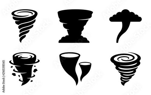 Tornado Icons Set, Twister Vector Graphics, Cyclone Symbols, Weather Danger Icons, Natural Disaster Vector Collection