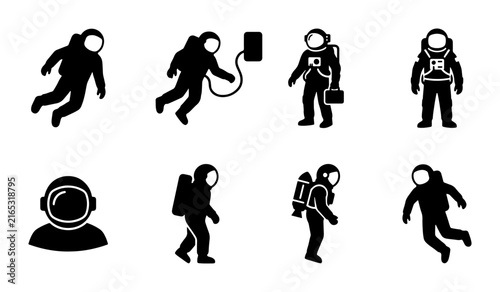 Foto Astronaut Icons Set, Space Exploration Vector Graphics, Cosmic Voyager Silhouett