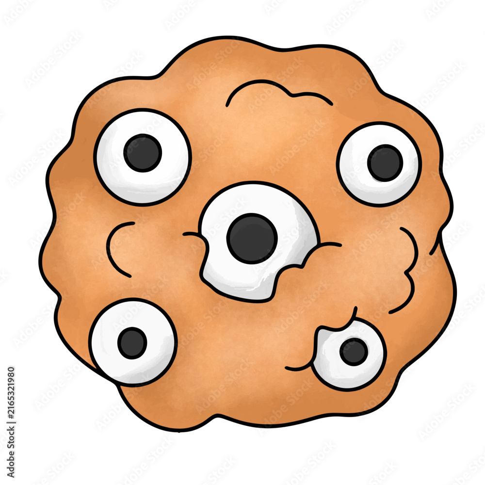 Fototapeta premium creepy monster cookie with multiple eyeballs icing decoration spooky halloween vector graphic isolated on transparent background